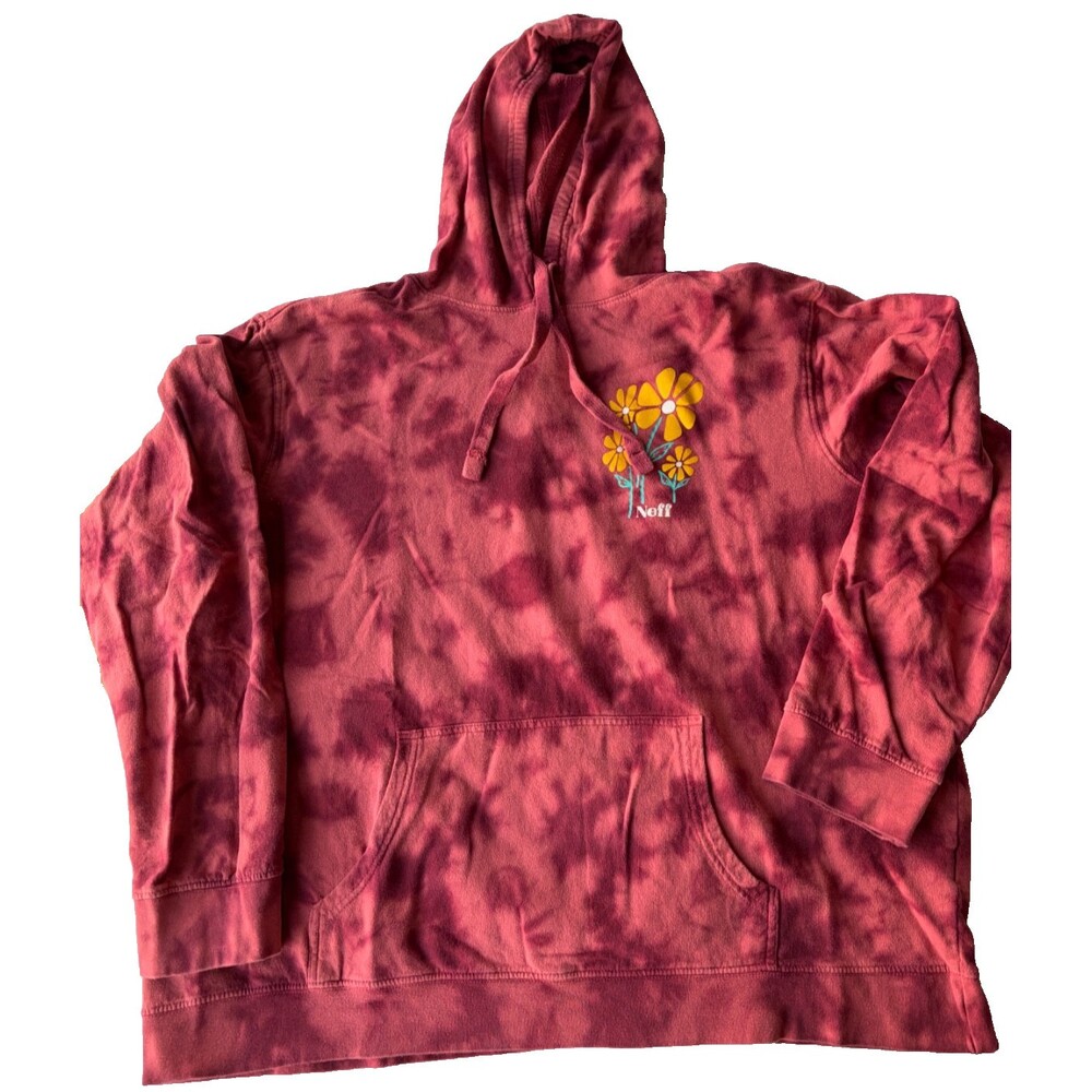 NEFF Hoodie Sweatshirt w/ Floral Flower Print Tie-die Dark Red Sz XL Skater Boho